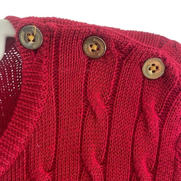 Lauren Ralph Lauren Red Cable Knit Cotton Blend Sweater Women’s Size XL Preppy - Picture 2 of 6